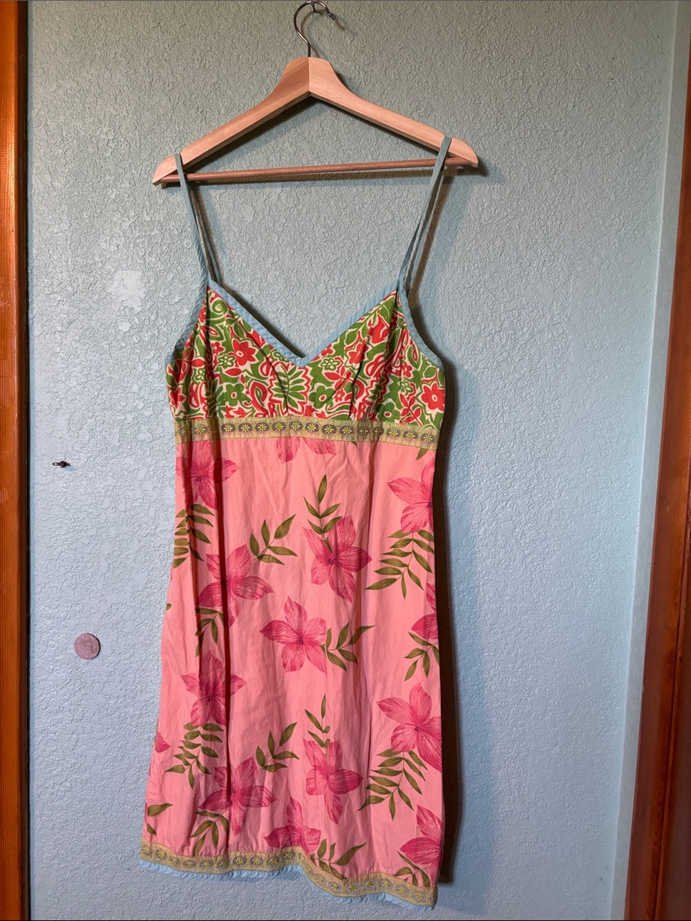 Roxy Y2K Tropical Floral Pink Coral Spaghetti Strap Slip Dress Juniors L